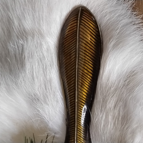 . Vintage Hand Held Mirror - Orange Brown Enameled w Rhinestones Vanity Mirror - Picture 4 of 9